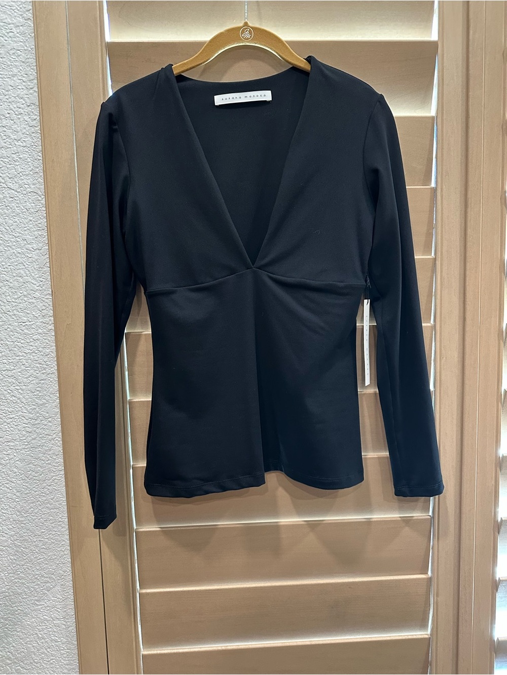 NWT - Susana Monaco Black V-Neck Long Sleeve Top